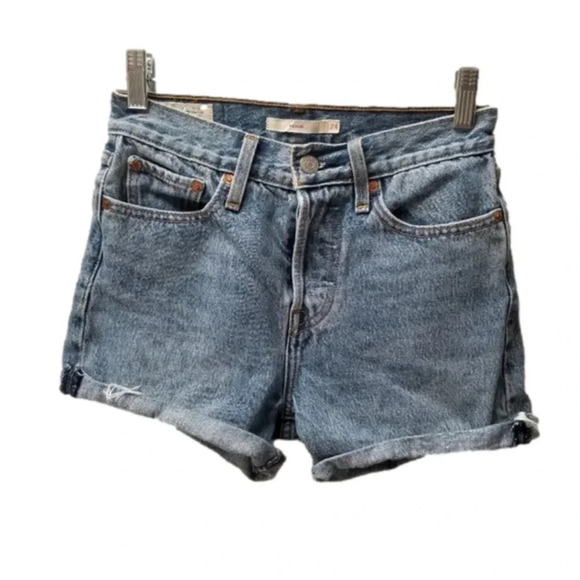 Levi's Wedgie Cut Off Denim Shorts High Rise Button Fly Rolled Hem 24 - Picture 1 of 11